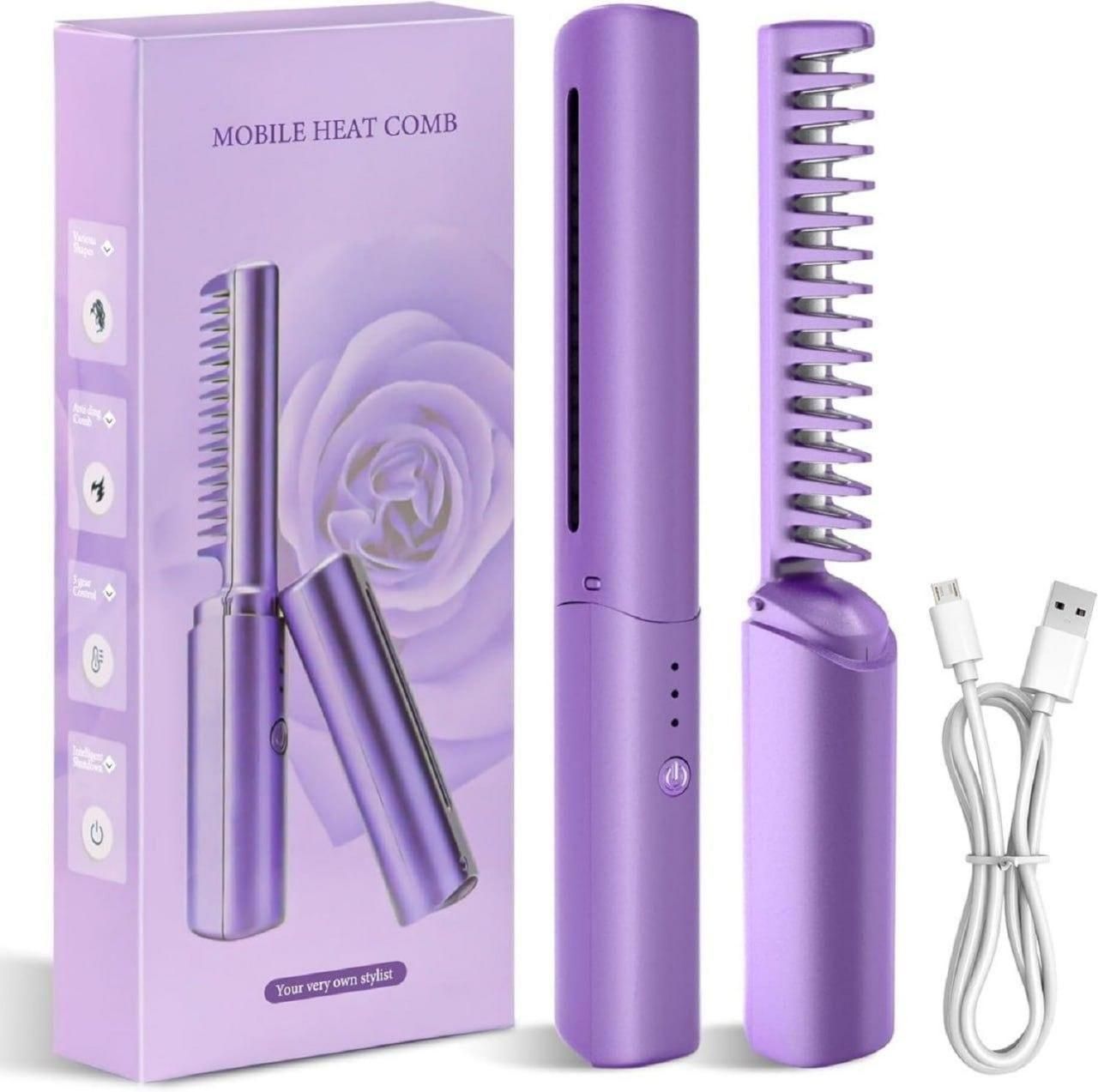 Vezzo Portable Mini Hair Straightener Cordless Rechargeable Mini Adjustable Hair Straightener Hot Comb