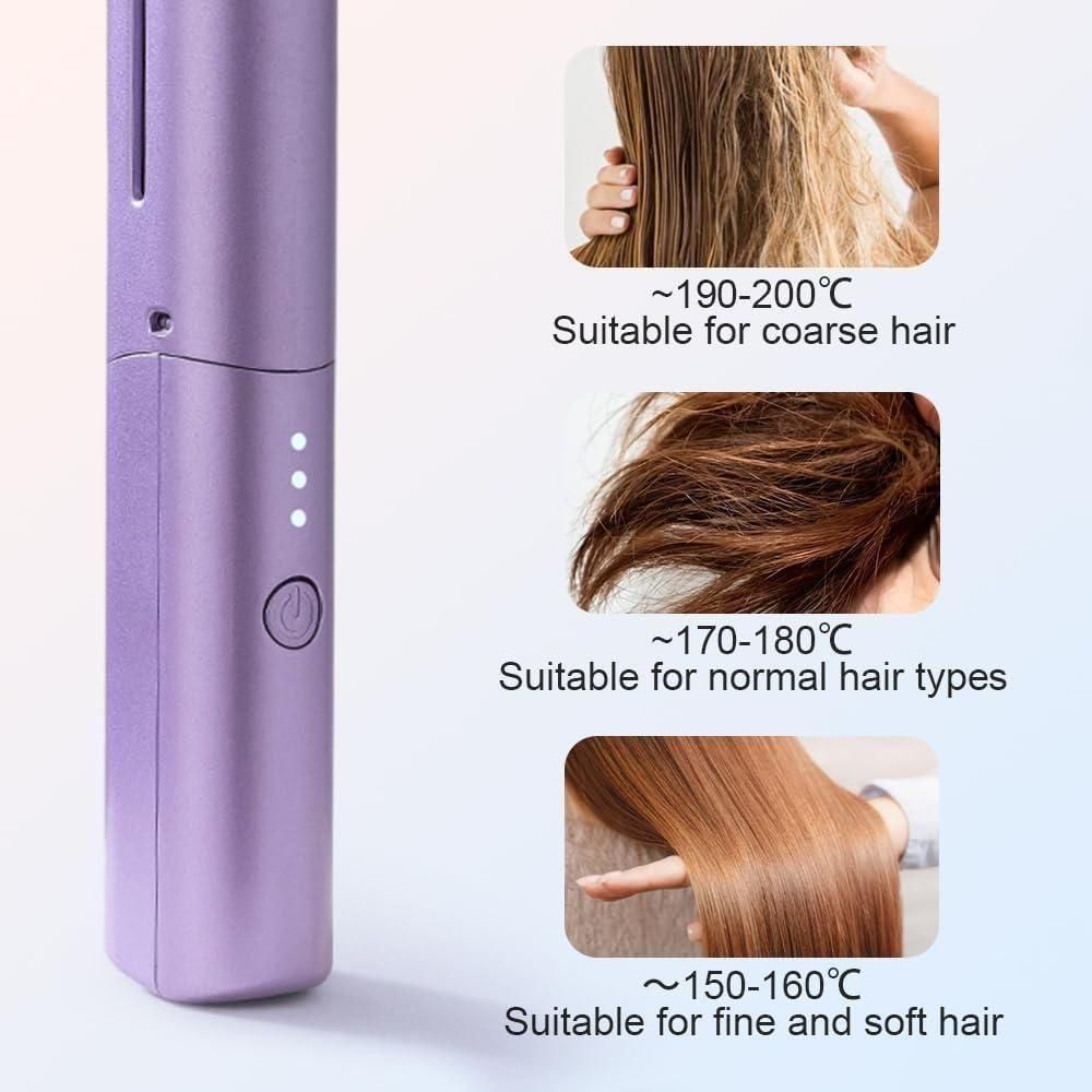 Vezzo Portable Mini Hair Straightener Cordless Rechargeable Mini Adjustable Hair Straightener Hot Comb