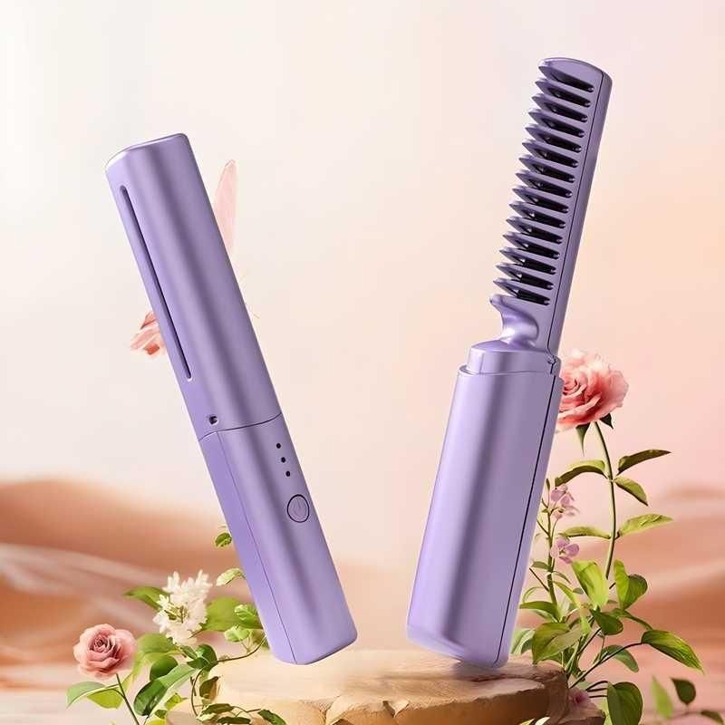 Vezzo Portable Mini Hair Straightener Cordless Rechargeable Mini Adjustable Hair Straightener Hot Comb